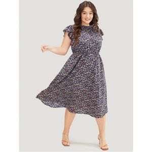 Bloomchic NWT Dress Ditsy Floral Ruffle Sleeve Pocket Frill Trim Mock Neck